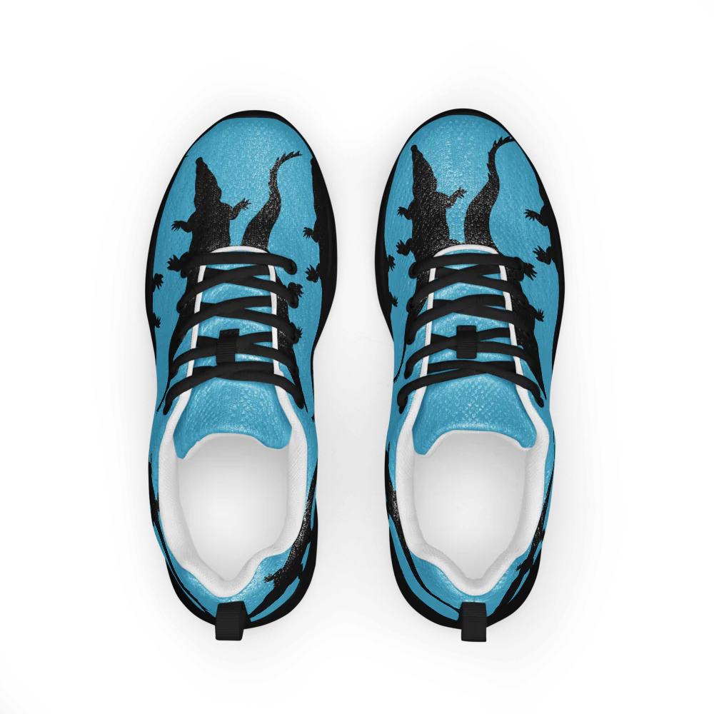 Trendline Supply men's athletic shoes in blue with black laces and alligator graphic design